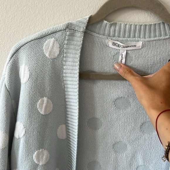 BCBGeneration Women's Polka Dot Cardigan Sweater, Baby Blue, S - Picture 2 of 7